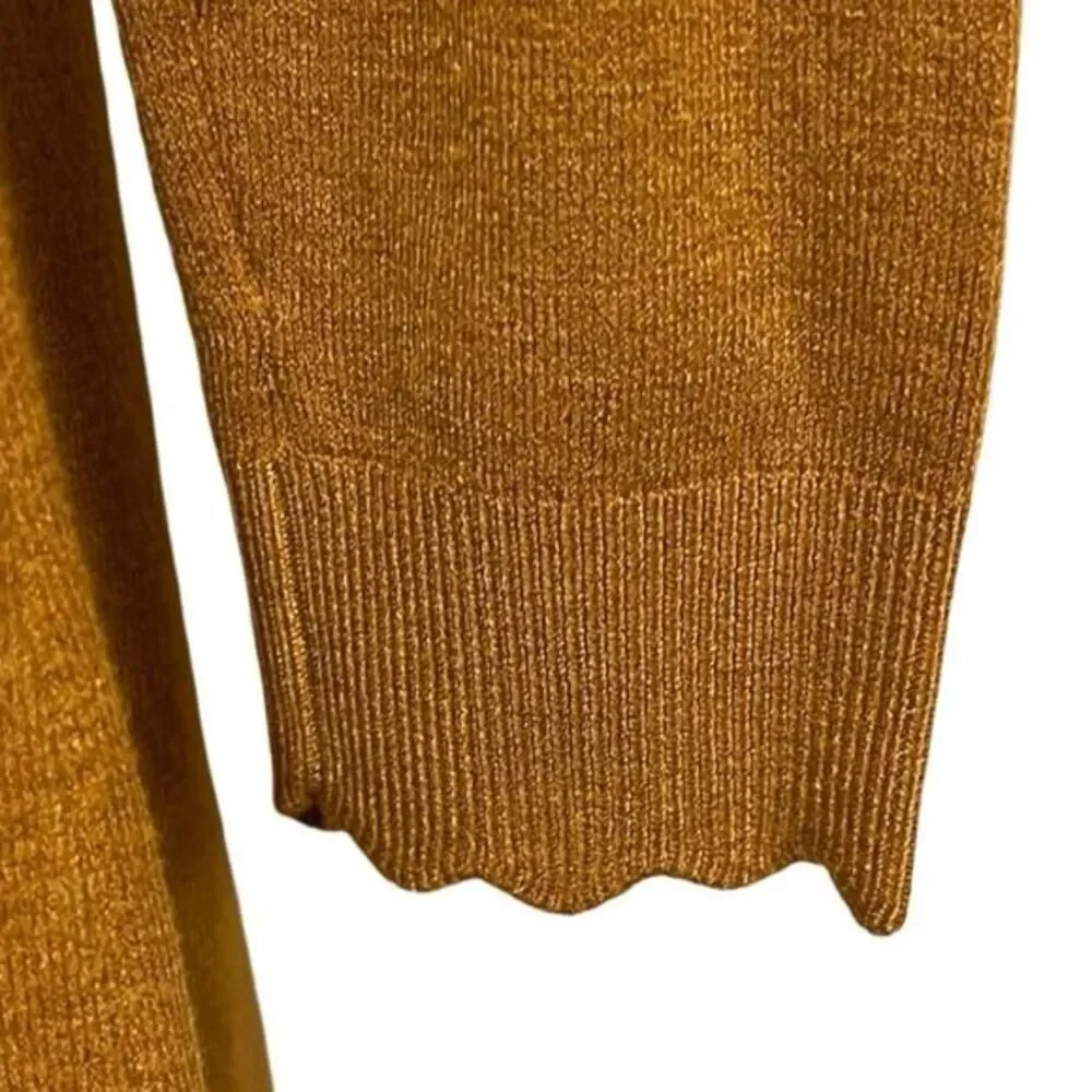 Evolution women's cardigan Size XSP‎ golden mustard holiday scalloped trim NWT